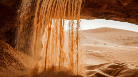 A waterfall pouring out of a cave in the desert, AIの素材