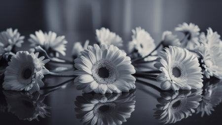 A group of white flowers are arranged on a table, AIの素材