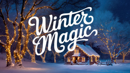 A winter magic logo with lights around a house, AIの素材