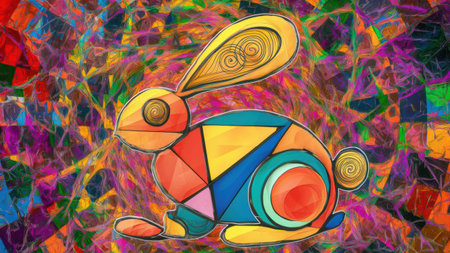 A colorful abstract painting of a rabbit with many colors, AIの素材