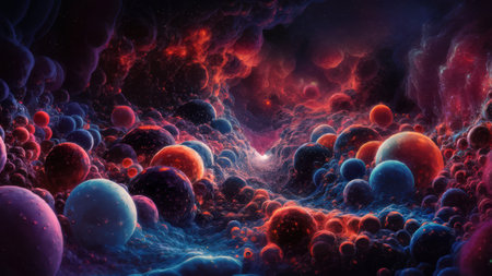 A very colorful and abstract painting of a bunch of balls, AIの素材