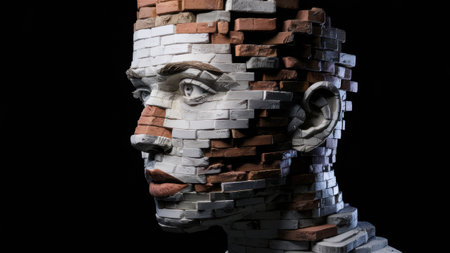 A sculpture of a man made out of bricks and mortar, AIの素材