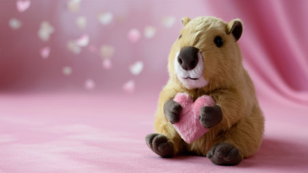 A stuffed animal with a heart shaped object in its mouth, AIの素材