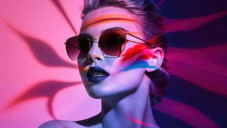 A woman with sunglasses and lipstick on her face, AIの素材