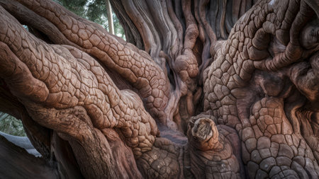 A close up of a tree trunk with many different textures, AIの素材