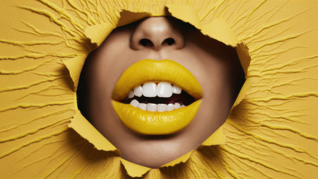 A woman with yellow lips and a hole in the wall, AIの素材