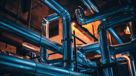A bunch of pipes that are all connected together in a room, AIの素材