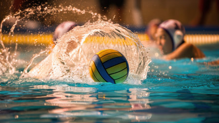 A group of people playing a water polo, game in the water with a ball, AIの素材