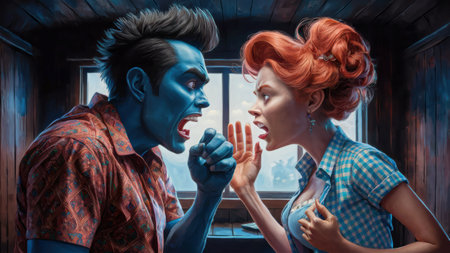 A man and woman in a painting with blue hair, AIの素材