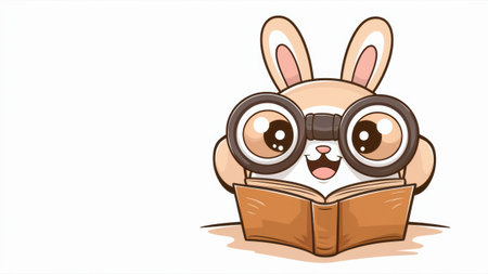 A cartoon bunny with goggles reading a book, AIの素材