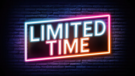 Limited time neon sign on brick wall background, AIの素材