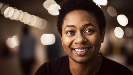A close up of a smiling black woman with her hair in braids, AIの素材