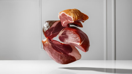 A bunch of meat is being sliced up into pieces, AIの素材