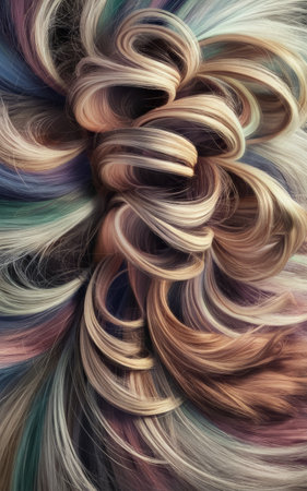 A close up of a bunch of hair that is colored, AIの素材