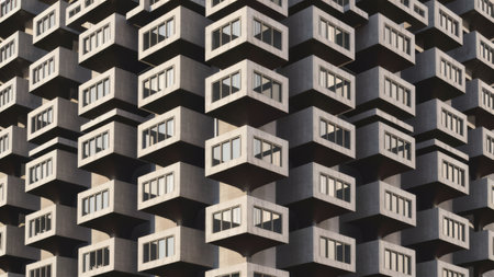 A building made of many cubes with windows in between, AIの素材