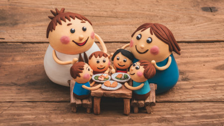 A group of figurines are sitting around a table eating, AIの素材