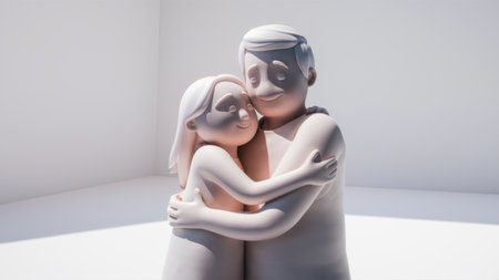 A white sculpture of a man and woman hugging each other, AIの素材