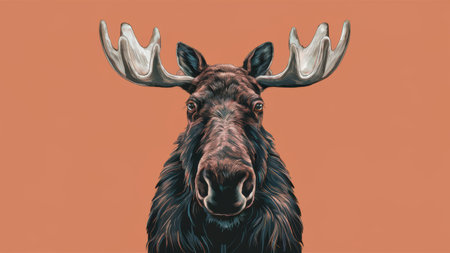 A moose with large antlers is shown in a painting, AIの素材