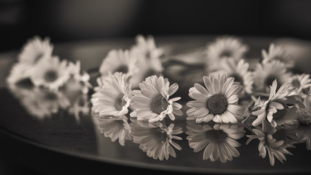 A bunch of flowers are on a plate in the middle, AIの素材