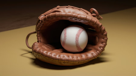 A baseball in a mitt on top of a table, AIの素材