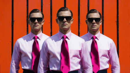 A man in a pink tie and sunglasses standing next to another, AIの素材