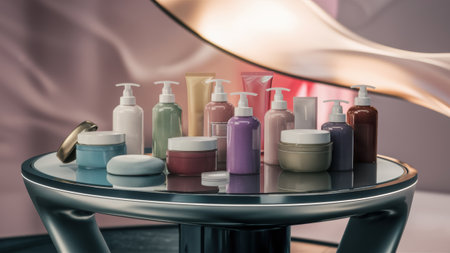 A table with a variety of different types and colors of cosmetics, AIの素材