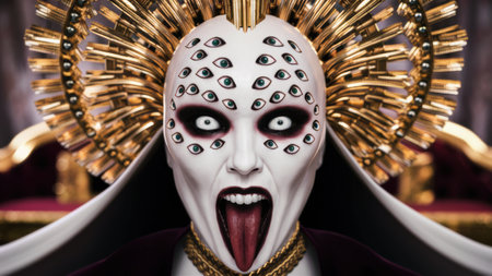 A close up of a woman in white with gold eyes and hair, AIの素材