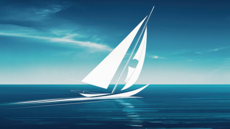 A sailboat sailing on a blue ocean with the sun shining, AIの素材