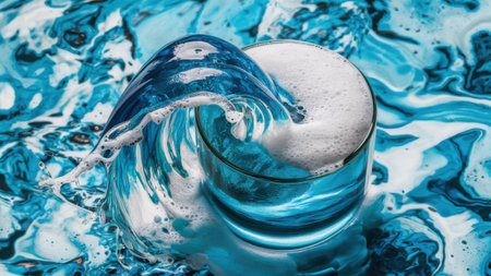 A glass of water with bubbles and a splash in it, AIの素材