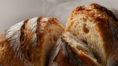 A loaf of bread with smoke coming out the side, AIの素材