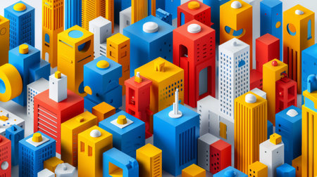 A colorful cityscape with many buildings and a large building, AIの素材