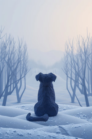 A dog sitting in the snow with trees behind it, AIの素材