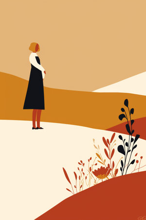 A woman standing in the snow with a black dress on, AIの素材