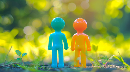 Two plastic figurines standing in a field of grass, AIの素材