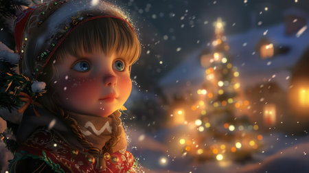 A close up of a little girl with snow on her face, AIの素材