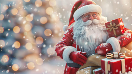 A santa claus holding a gift box and presents in his hands, AIの素材