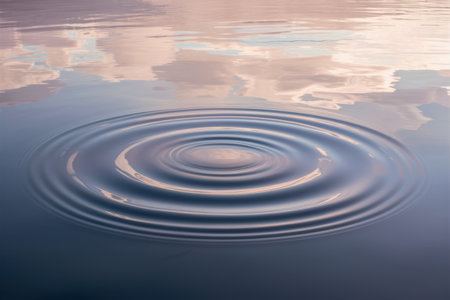 A large circular ripple in the water with a cloud behind it, AIの素材