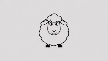 A black and white drawing of a sheep with big eyes, AIの素材