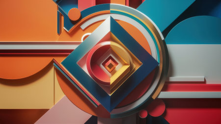 A colorful abstract image of a geometric shape with different colors, AIの素材