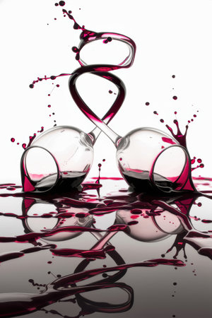 Two wine glasses are being splashed with red liquid, AIの素材