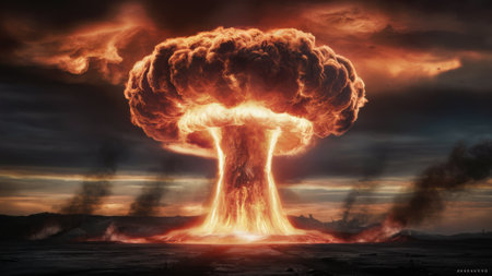 A large mushroom cloud is rising into the sky, AIの素材
