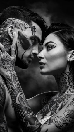 A man and woman with tattoos on their faces, AIの素材