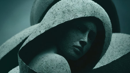 A close up of a sculpture with the head covered by cloth, AIの素材