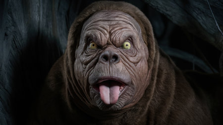 A close up of a gorilla with its tongue sticking out, AIの素材