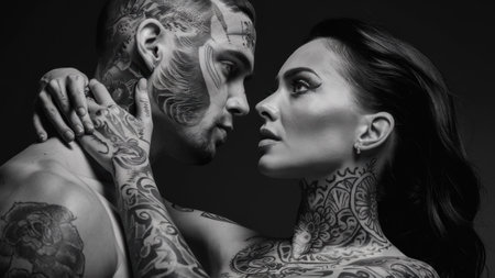 A man and woman with tattoos on their faces, AIの素材