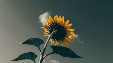 A close up of a sunflower with the sky in background, AIの素材