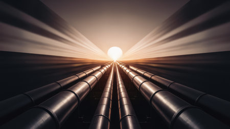 A long pipe with the sun behind it and a bright light, AIの素材