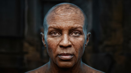 A close up of a man with no hair on his head, AIの素材
