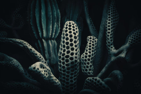 A close up of a plant with holes in its leaves, AIの素材