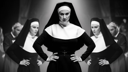 A woman dressed as a nun in black and white, AIの素材